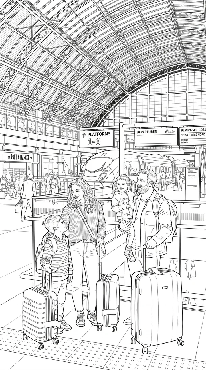Die Bahnsteigszene als Malvorlage